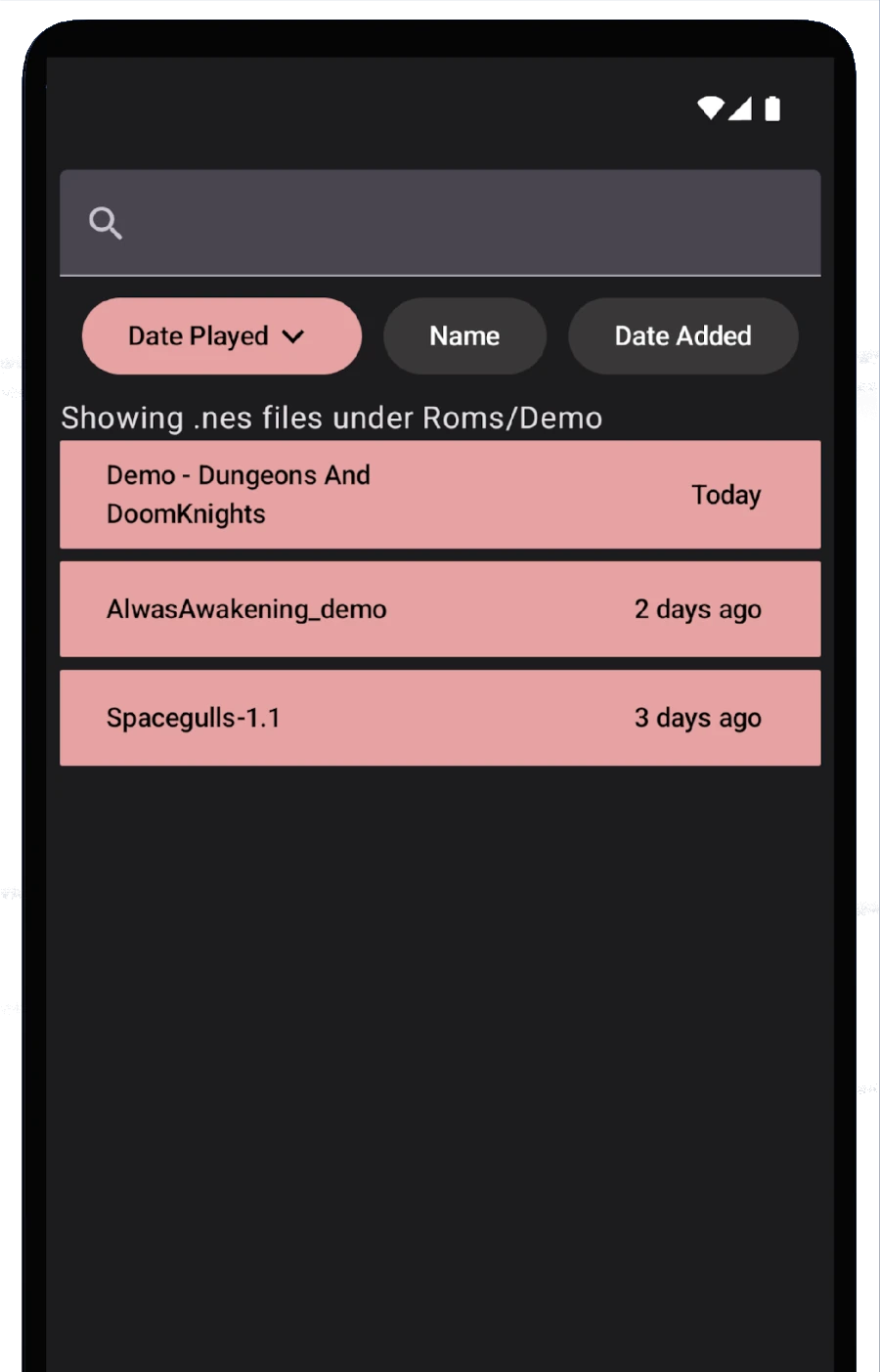 Screenshot of game library